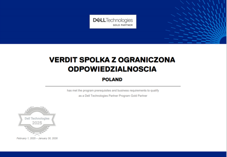 VerdIT z tytułem Gold Partner w programie partnerskim Dell Technologies