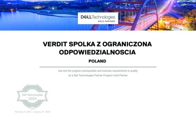 VerdIT ponownie z tytułem „Gold Partner” w programie partnerskim Dell Technologies.